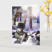 ブルドッグのクリスマス "HAPPY HOLIDAYS" カード (黄色い花)