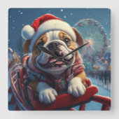 ブルドッグのジェットコースター クリスマス スクエア壁時計 (正面)