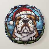 ブルドッグのステンドグラス・クリスマス ラウンドクッション (正面)