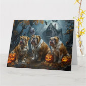 ブルドッグのハロウィンナイトの犬の喜び カード (黄色い花)
