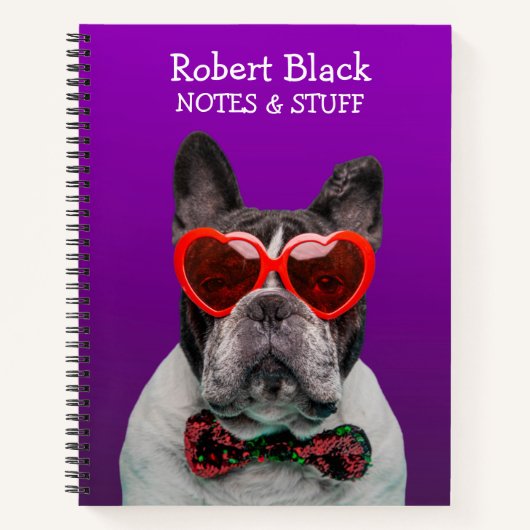 ブルドッグのハートグラスと蝶ネクタイ ノートブック (正面)