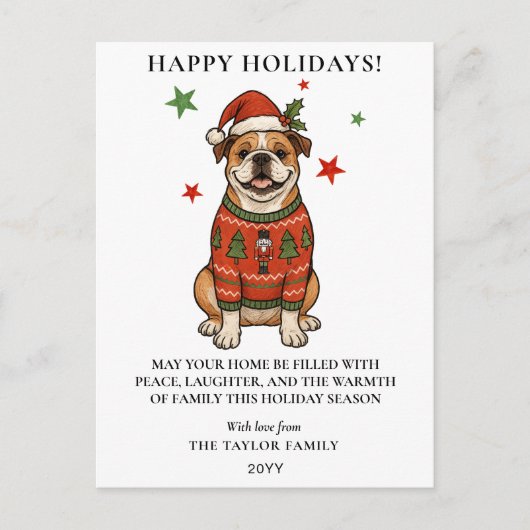 ブルドッグのユーヌイセーター クリスマス 犬 サンタ帽子 (正面)