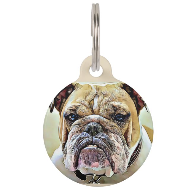 ブルドッグの名札および電話番号 ペット　ネームタグ (正面)