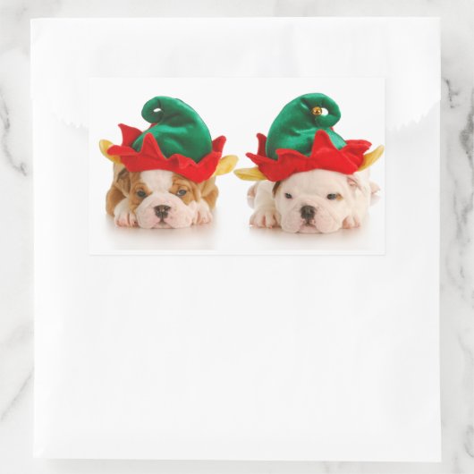 ブルドッグの子犬たちをエルフとして カスタムステッカー 長方形シール (バッグ)