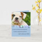 ブルドッグの子犬のすべての行事の挨拶状 カード (黄色い花)