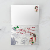 ブルドッグの子犬のクリスマスの雪場面願い シーズンカード (内部)