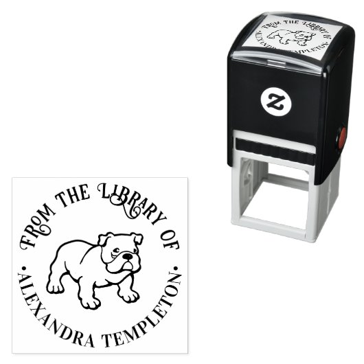 ブルドッグの子犬の本 “図書館から” 本の名前 セルフインキングスタンプ (インサイチュ)