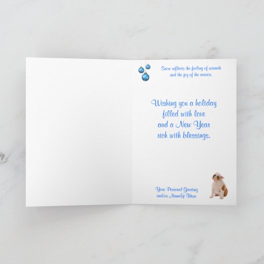 ブルドッグの子犬はそれが挨拶カスタマイズ可能な-雪が降るようにしました シーズンカード (内部)