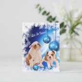 ブルドッグの子犬はそれが挨拶休日の雪が降るようにしました シーズンポストカード (スタンド正面)