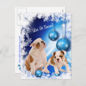 ブルドッグの子犬はそれが挨拶休日の雪が降るようにしました シーズンポストカード (正面/裏面)