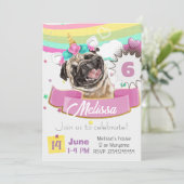 ブルドッグの招待状、パグ ユニコーン 子犬 犬の誕生日 招待状 (スタンド正面)