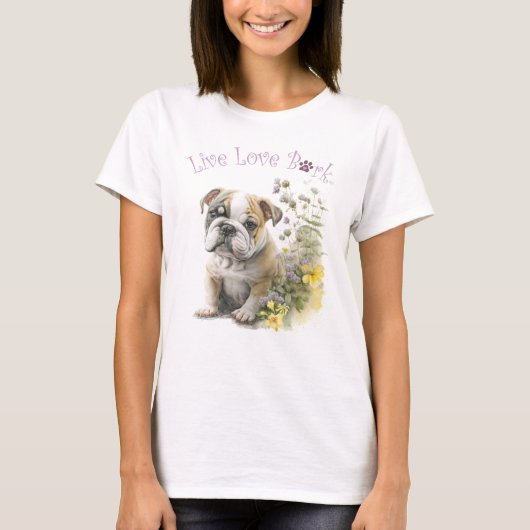 ブルドッグの母フラワーデザイン Tシャツ (正面)