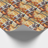 ブルドッグの紅葉感謝祭アート ラッピングペーパー (角)