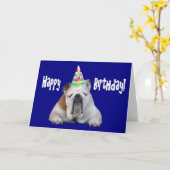ブルドッグの誕生日ハット誕生日カード カード (黄色い花)