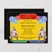 ブルドッグの誕生日バーカー 招待状 (正面/裏面)