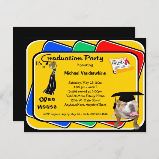ブルドッグの黒い卒業のグローラーのパーティーの招待 招待状
