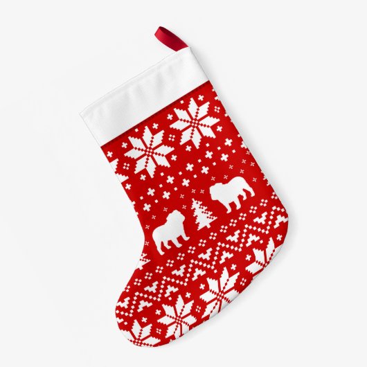 ブルドッグはパターンかわいい犬の恋人のシルエットを描きます スモールクリスマスストッキング (裏面 (吊り時))
