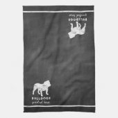 ブルドッグはヴィンテージの黒板をここにだめにしました キッチンタオル (縦)