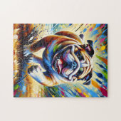 ブルドッグアクリルアートドッグポートレートプリントドッグ恋人 ジグソーパズル (横)