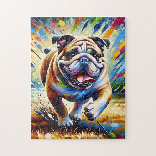 ブルドッグアクリルアートドッグポートレートプリントドッグ恋人 ジグソーパズル (縦)