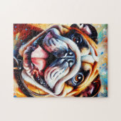 ブルドッグアクリルアートプリントポートレートドッグ恋人 ジグソーパズル (横)