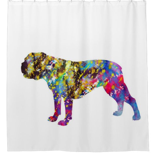 ブルドッグアートウォーターカラーポートレート シャワーカーテン (正面)