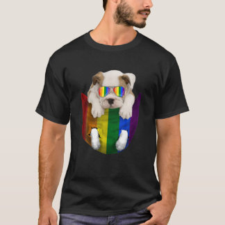 ブルドッグインポケットレインボートランスゲイLGBTプライドアニ Tシャツ