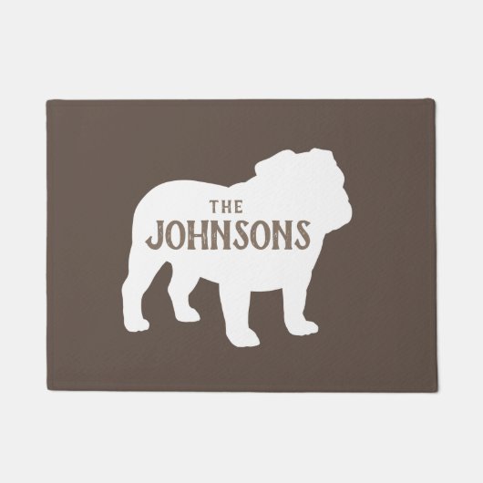 ブルドッグカスタムシルエット犬の恋人の姿 ドアマット (正面)