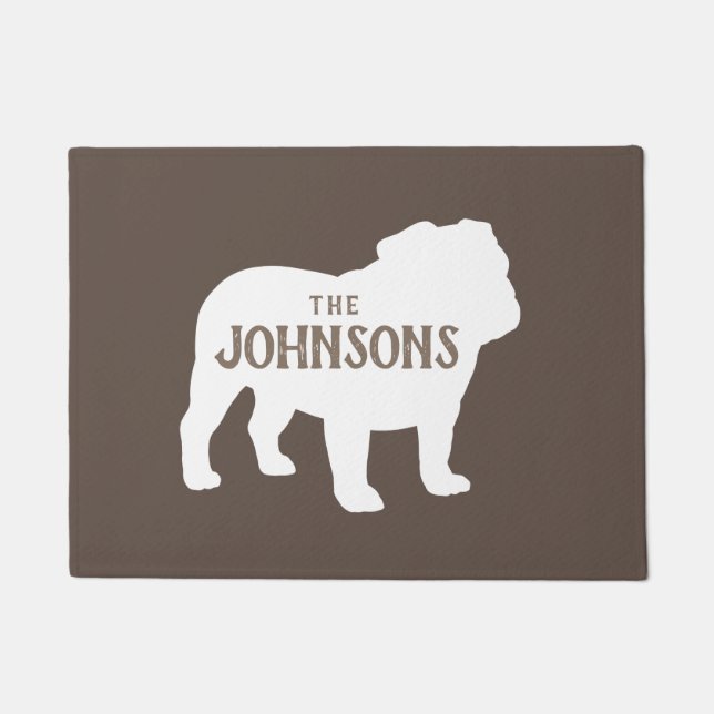 ブルドッグカスタムシルエット犬の恋人の姿 ドアマット (正面)