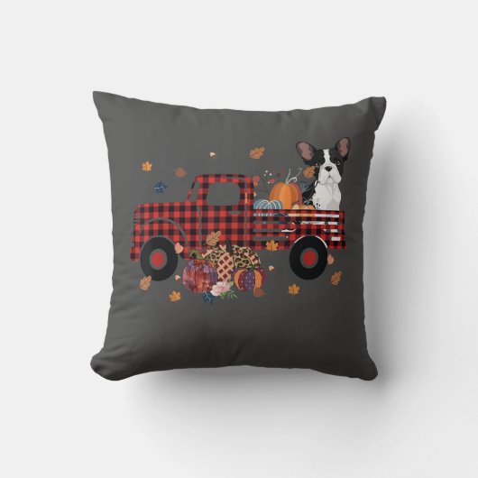 ブルドッグカボチャートラック感謝ハロウィンギフト クッション (正面)