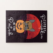 ブルドッグカボチャ犬パッチJで最もキュートなカボチャ ジグソーパズル (横)