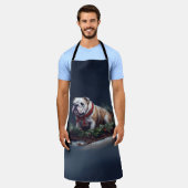 ブルドッグクリスマスの冬 エプロン (着用した状態)