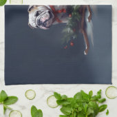 ブルドッグクリスマスの冬 キッチンタオル (折り畳み)