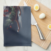 ブルドッグクリスマスの冬 キッチンタオル (四つ折り)