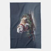 ブルドッグクリスマスの冬 キッチンタオル (縦)