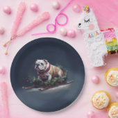 ブルドッグクリスマスの冬 ペーパープレート (パーティー)