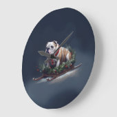 ブルドッグクリスマスの冬 ラージ壁時計 (傾斜)