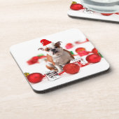 ブルドッグクリスマスギフトボックスオーナメントレッドサンタハット コースター (左側)