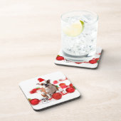 ブルドッグクリスマスギフトボックスオーナメントレッドサンタハット コースター (右側)