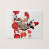 ブルドッグクリスマスギフトボックスオーナメントレッドサンタハット ジグソーパズル (横)