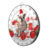 ブルドッグクリスマスギフトボックスオーナメントレッドサンタハット ダーツボード (正面右)