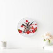 ブルドッグクリスマスギフトボックスオーナメントレッドサンタハット ラウンド壁時計 (ホーム)