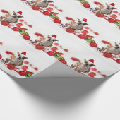 ブルドッグクリスマスギフトボックスオーナメントレッドサンタハット ラッピングペーパー (角)