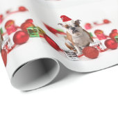 ブルドッグクリスマスギフトボックスオーナメントレッドサンタハット ラッピングペーパー (ロールコーナー)