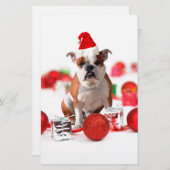 ブルドッグクリスマスギフトボックスオーナメントレッドサンタハット 便箋 (正面/裏面)