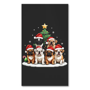 ブルドッグクリスマスツリーサンタハットパピー愛好家 マグネット名刺