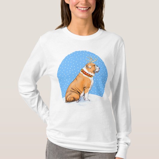 ブルドッグクリスマストナカイ赤と白 Tシャツ (正面)