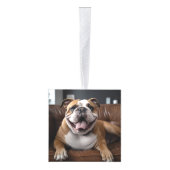 ブルドッグクリスマスドッグツーフォトホリデー キューブオーナメント (右)