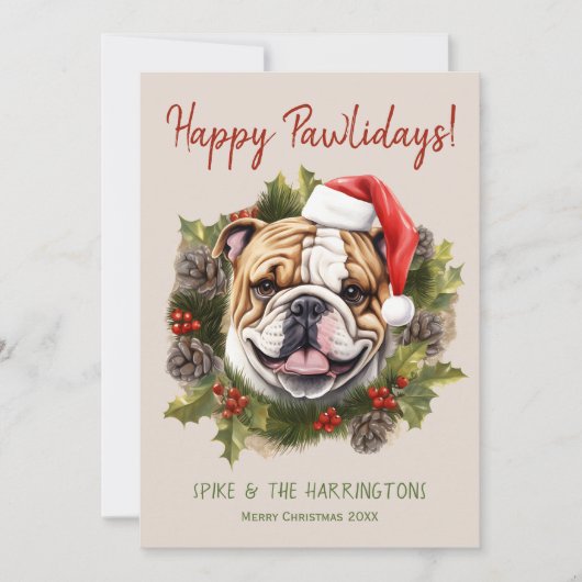 ブルドッグクリスマスハッピーパウィーデイズハウリデイズ シーズンカード (正面)