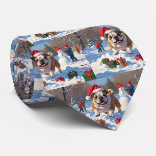 ブルドッグクリスマスフェスティバル雪景色 ネクタイ